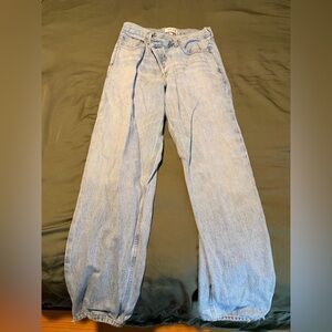 Agolde Light Blue Straight Leg Jeans Asymmetric Buttons